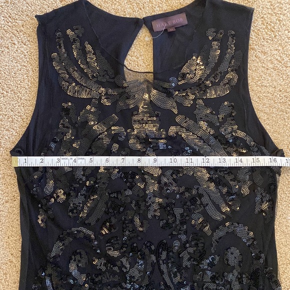 NEW HALE BOB BLACK SEQUIN DRESS LIGHT KNIT BACK SLEEVELESS LINED FRONT PATTERN - Picture 6 of 11